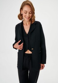 Resim Tek Düğmeli Triko Siyah Blazer Ceket - Siyah / S 