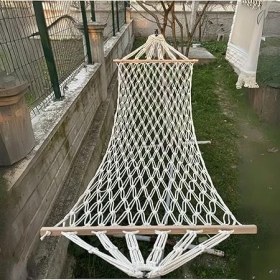 Resim Bemy Ticaret Kişilik Pamuk Ipi El Örgülü Hamak, Çıft Örgülü, 125 kg Taşıma Kapasiteli Taşınabilir Kolay Kurulum Kamp Piknik Alanları Için 