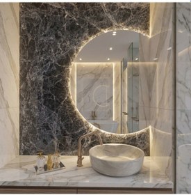 Resim 50x63 Cm Yuvarlak Led Banyo Aynası Dokunmatik, Dim Edilebilir, 3000k Günışığı Sarı 