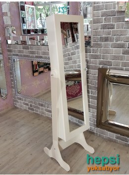 Ayna Denizi Klasik Model Krem Renk Ayaklı Boy Aynalı Takı Dolabı