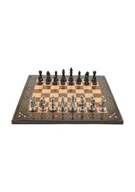 Resim Gifthome Premium Black Metal Klasik Satranç Takımı Ve El İmali Masif Ahşap Düz Gül Tahtası 45x45x2 Cm. 