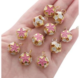 Resim Çiçekli Kulplu Çan, Hayvan Tasma Zili, Amigurumi Zili, Kına Gecesi Tef Yapımı Zili 20 Adet Pembe 