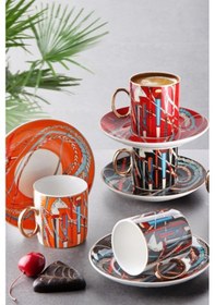 Resim 6 Lı Porselen Kahve Fincanı Yaldızlı Türk Kahvesi 4002 