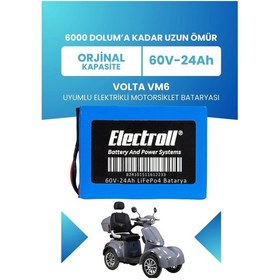 Resim Volta Vm6 Uyumlu Batarya Standart Kapasite Lifepo4 60v 24ah Elektrikli Motorsiklet Bataryası 