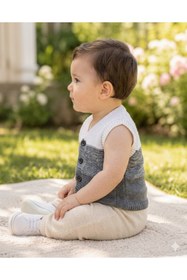 Resim GÜZEL KAMAN Makine Örgüsü Gri- Beyaz Bebek Yeleği 