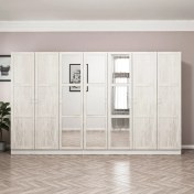 Resim Minar Kale Country 7 Kapak Aynalı 4 Çekmece Zincir Dolap - Eskitme Beyaz 210 cm 