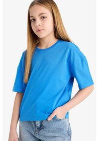 Resim Defacto Kız Çocuk Relax Fit Bisiklet Yaka Basic Düz Kısa Kollu Tişört Z5095a625smbe124 Mavi 