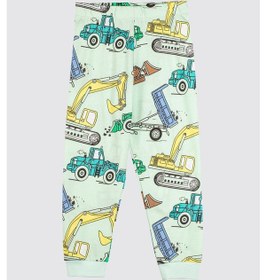 Resim Zuzunga Ekskavatör Desenli %100 Pamuk Erkek Çocuk Pijama Takımı Mint 