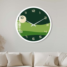 Resim Yeşil Katmanları - Cam Duvar Saati - 60 cm / Beyaz 