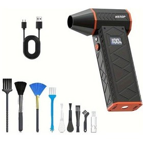Resim Honeybeeshop Taşınabilir Turbo Jet Üfleyici Siyah Turuncu Fırçasız Motorlu Hava Üfleyici Type C Şarj Kampçılık Barbekü 
