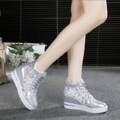 Resim Bra2nd Kad In Kama Platformu Sneakers Kau Çuk Brogue Deri Yüksek Topuklu Bağcıkl I Ayakkabı Sivri Burun Yüksekliği Artan Sürüngen Beyaz Gümüş (Yurt Dışından) 