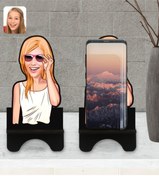 Resim Bk Gift Kişiye Özel Kadın Karikatürlü Ahşap Biblo Telefon Standı-18 