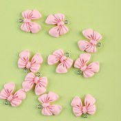 Resim 10 adet Taklit Kumaş Yay Kolye Küpe Zincir Süs Sevimli Pembe Renk Yay Bağı DIY Reçine Takı Aksesuarları 