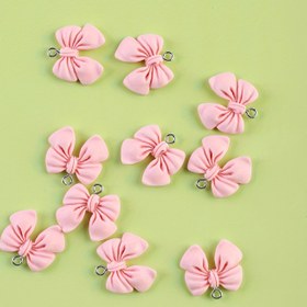 Resim 10 adet Taklit Kumaş Yay Kolye Küpe Zincir Süs Sevimli Pembe Renk Yay Bağı DIY Reçine Takı Aksesuarları 