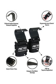 Resim MUSCLECLOTH Lifting Hooks Ağırlık Kaldırma Kancası Siyah 2'li Paket 