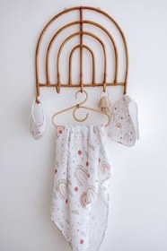 Resim (1053)%100 Organik Pamuk Çift Katlı Gökkuşağı Desenli Müslin Örtü Seti (100x100 muslin-Önlük-Omuz Bezi) Renkli Tek Ebat 