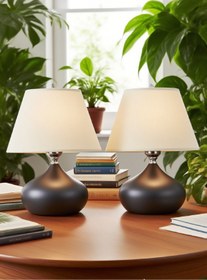 Resim 571 Store 2 ADET ELİPS MASA ABAJUR METAL GÖVDE KUMAŞ BAŞLIK AYDINLATMA 