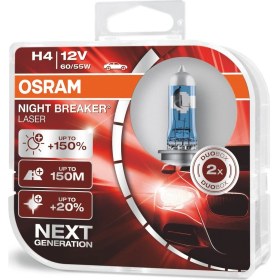 Resim Osram Next Generation H4 Night Breaker Laser +%150 12V 60/55W 2'Li Ampül Set 