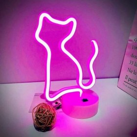 Resim Hediyesahibi Neon LED Lamba Kedi LED Işıklı Lamba Pilli Masa Lambası 