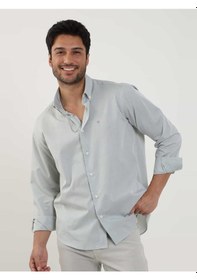 Resim Dufy Haki Erkek Regular Fit Düz Brent Düğmeli Yaka Uzun Kol Gömlek - 102204-haki Haki 