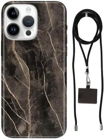 Resim Senada iPhone 13 Pro Max ile Uyumlu Kılıf Bloom Mermer Desenli Silikon İpli Boyun Askı Aparatı 