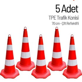 Resim 5'li Tpe Trafik Konisi Seti 70 Cm Çift Reflektifli Trafik Dubası-3602 