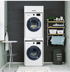 Resim Çamaşir Ve Kurutma Makinesi Dolabi+Üst Dolabi 67X205 Cm Mat Beyaz 