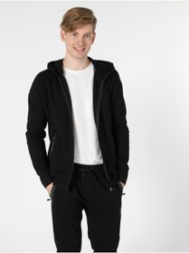 Resim Slim Fit Kapüşonlu Siyah Erkek Ceket 