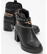 Resim Boliva Siyah Kemerli Zincirli Kadın Kalın Topuklu Bot Siyah 