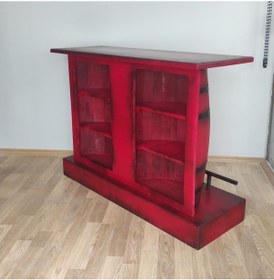 Resim Masifart Şarap Fıçısı Dresuar Yarımay Tablalı kırmızı eskitme 