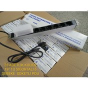 Resim 19" 1U 6'Lı Schuko Sigortalı Alüminyum Rack Kabin PDU(25 ADET) 