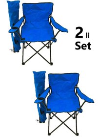 Resim Eksiksepeti 2 Adet Katlanır Kamp Sandalyesi Taşıma Çantalı Bardaklıklı Mavi 