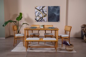 Resim HAZERAN İSKANDİNAV MASA TAKIMI, 4 SANDALYE 1 BENCH, 80X160 
