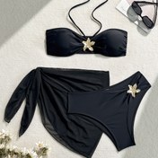 Resim Kadınların Düz Renk Moda Seksi Bikini Üç Parça Mayo Takımı 
