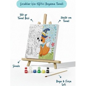 Resim Sihirbaz Tilki Temalı Çocuk Boyama Tuvali Şövaleli Eğitici Boyama Seti 20x20 Cm 