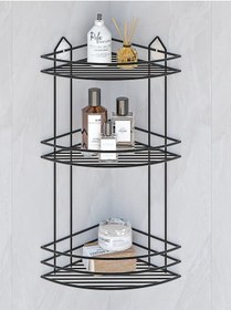 Resim MultiStore Paslanmaz Siyah 3 Katlı Plastik Kaplama Köşe Duş Rafı Siyah 