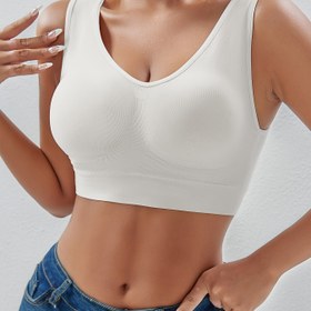 Resim 1 Adet EssElegance Plus-Size Push-Up Yüksek Etkili Kablosuz Spor Sütyeni - Çıkarılabilir Pedli, Nefes Alabilen Kompresyonlu, Yoga, Koşu ve Antrenman için Dikişsiz Çapraz Sırt Tasarımı 