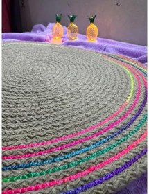 Resim Decohandy 39cm Neon Renkli Şeritli Jüt Örme Supla Amerikan Servis 