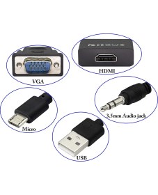Resim Boblov VGA - HDMI Dönüştürücü Adaptör Çıkış 1080P VGA Erkek - HDMI Dişi Ses Video Kablosu 