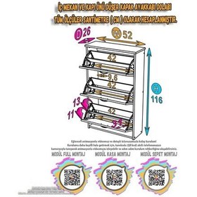 Resim Modilayn West Antre 52 X116x26 Cm Lik 3 Düşer Kapak 6 Göz Bölmeli Ayakkabılık Beyaz 