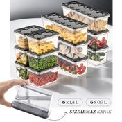 Resim 12'li Block Buzdolabı Ve Derin Dondurucu Sızdırmaz Saklama Kabı Şeffaf Antrasit 6x(1,4-0,7 Lt) Vienev