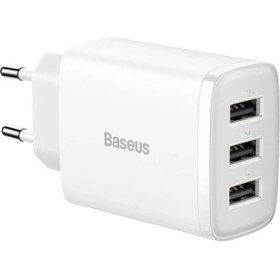 Resim Baseus 17W 3 USB Portlu Ultra Hızlı Şarj Adaptörü, Akım Korumalı, Akıllı Çipli Şarj Başlığı 