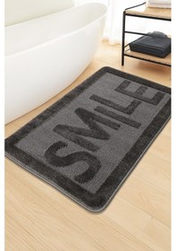 Resim Doğal Kaymaz Taban Banyo Paspas Uzun Ömürlü Yumuşak Dokulu Su Emici Yıkanabilir Smile 60x100 Antrasit 