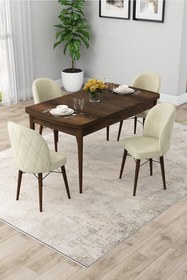 Resim Canisa Rut Serisi Açılabilir 80x132 Barok Ahşap Desen Yemek Odası Takımı ve 4 Krem Sandalye 