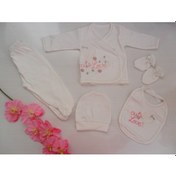 Resim Pamuk Kız Bebek Kalp Nakışlı Hastane Çıkışı 5Li Takım Çok Renkli 