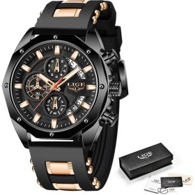 Resim Hanyang Siyah Altın 2022 Yeni Lıge Erkek Saatler Mavi Su Geçirmez Üst Lüks Marka Chronograph Spor Izle Kuvars Erkekler Kol Saati Askeri Erkek + Kutusu (Yurt Dışından) 