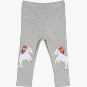 Resim Kız Bebek Esnek Yumuşak Unicorn Baskılı Püsküllüı Uzun Boy Tayt 