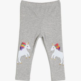 Resim Kız Bebek Esnek Yumuşak Unicorn Baskılı Püsküllüı Uzun Boy Tayt 
