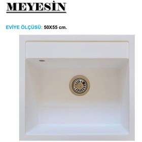 Resim Meyesin ME-55B Granit Tek Göz Mutfak Evyesi Beyaz 50 x 55 CM 