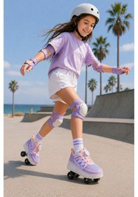 Resim Muggo Skate Çocuk Işıklı Patenli Tekerlekli Sneaker Spor Ayakkabı Lila 